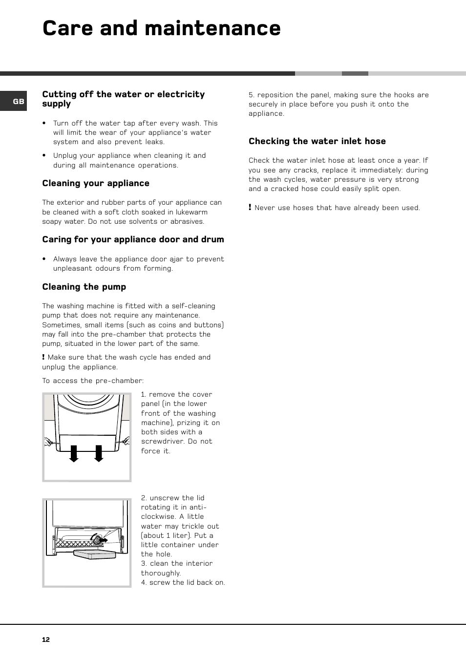 Care and maintenance | Hotpoint KITCHEN THINK BS 1400 User Manual | Page 14 / 20