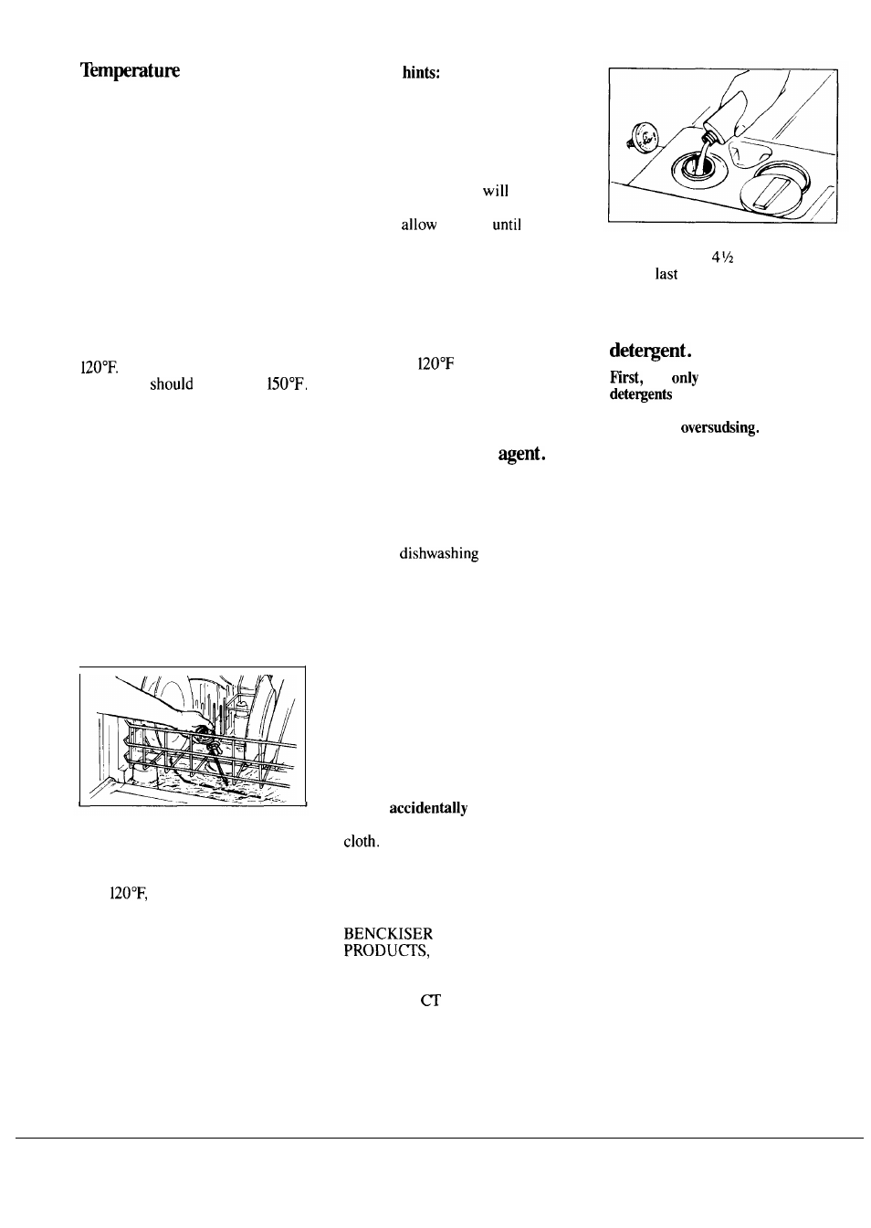 Detergent, detergent guide 12, 13, Rinse agent, Water | Sensor system, How to use a rinse, How to choose and use | Hotpoint HDA2600K User Manual | Page 12 / 24