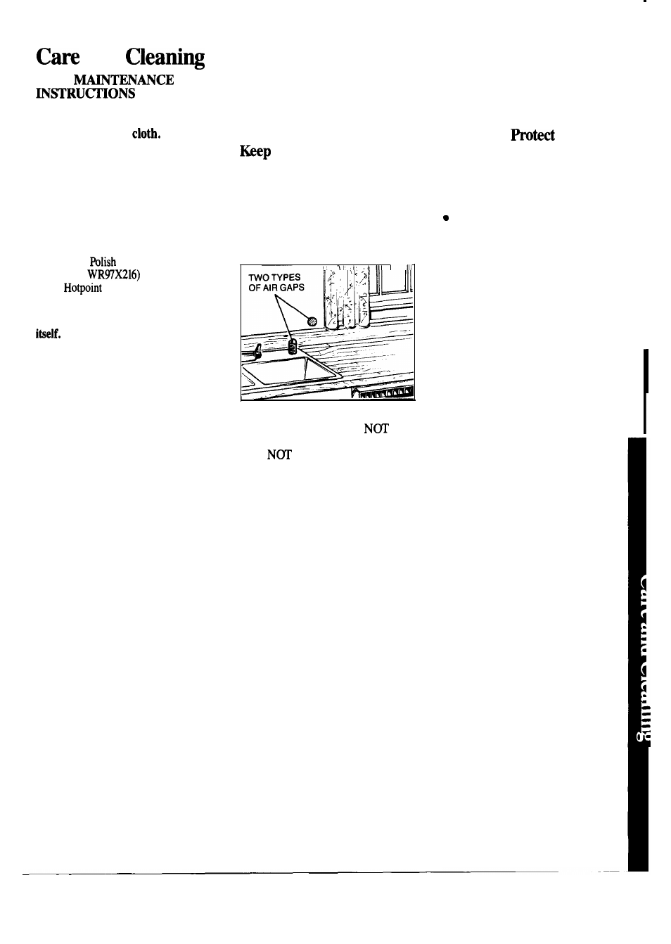 Air gap, Care and cleaning, User maintenance instructions 21 | Winter storage | Hotpoint HDA2600K User Manual | Page 21 / 24