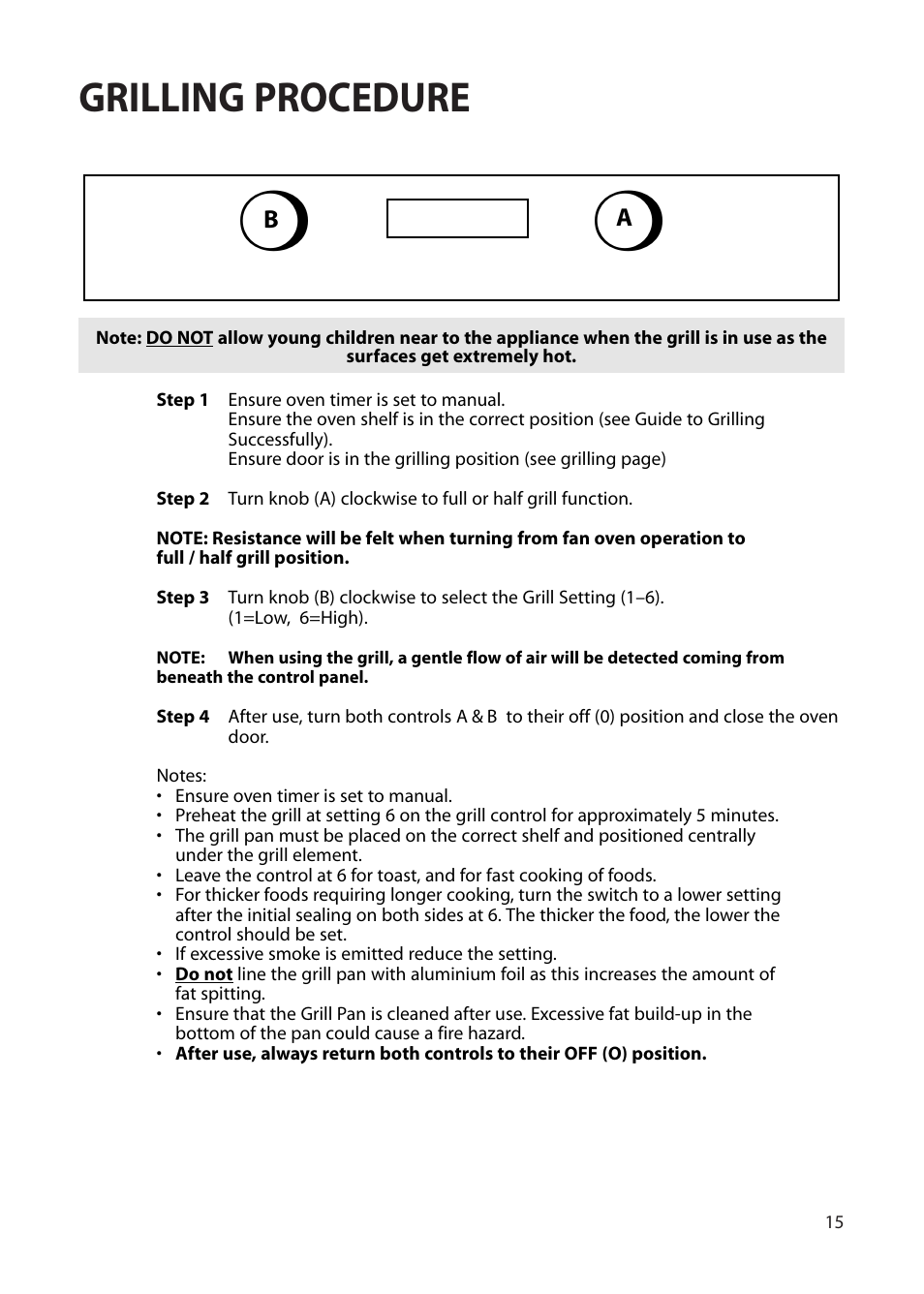 Grilling procedure | Hotpoint BS42 BS52 User Manual | Page 15 / 36