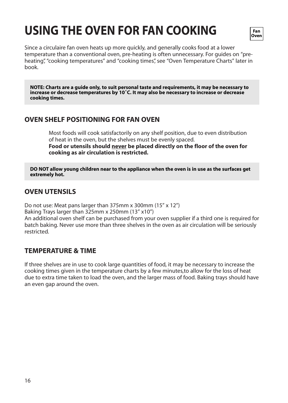 Using the oven for fan cooking | Hotpoint BS42 BS52 User Manual | Page 16 / 36