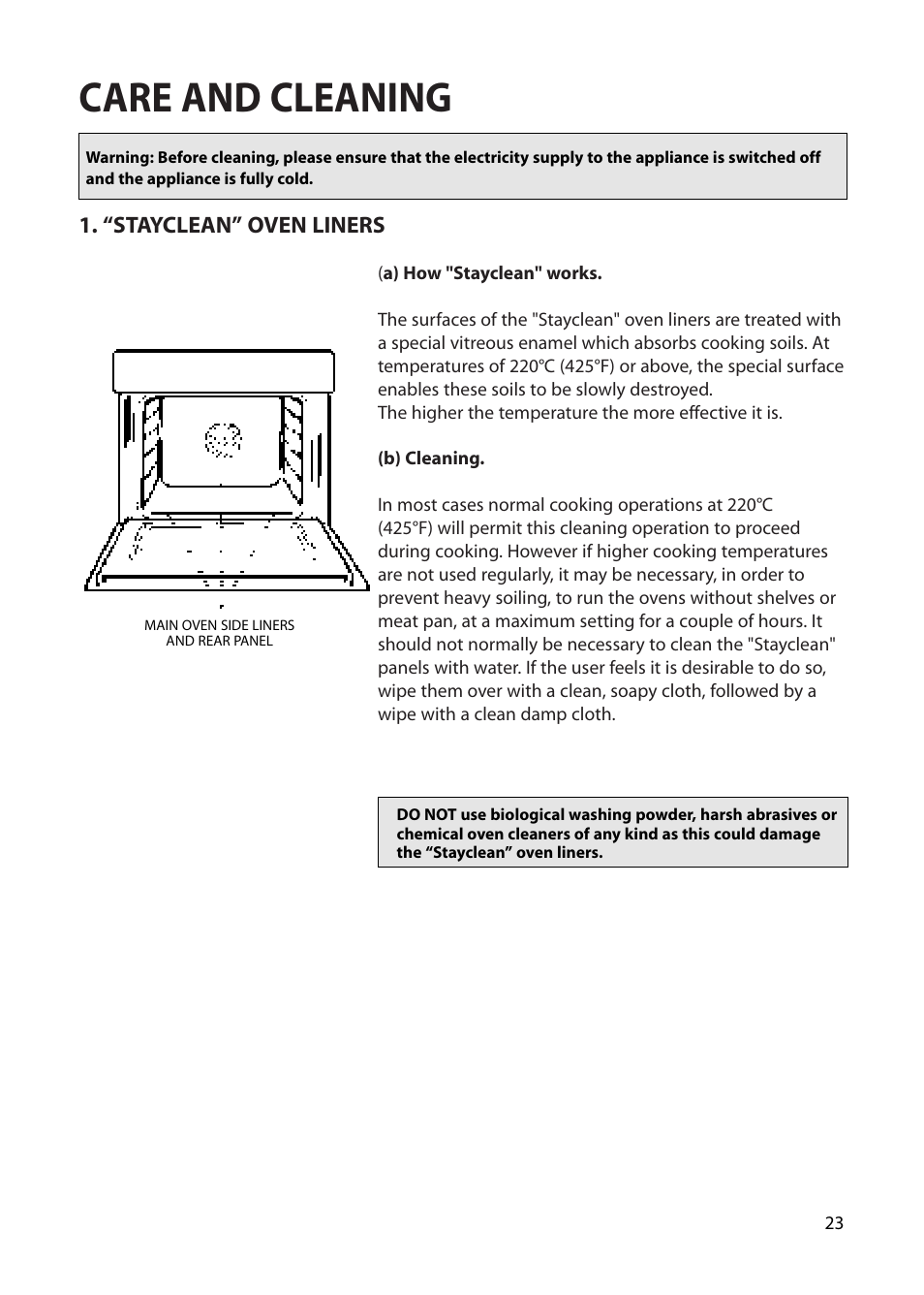 Care and cleaning | Hotpoint BS42 BS52 User Manual | Page 23 / 36