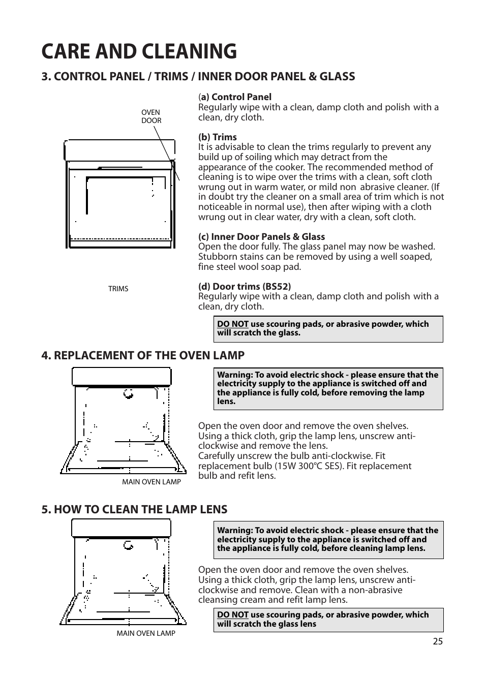 Care and cleaning | Hotpoint BS42 BS52 User Manual | Page 25 / 36