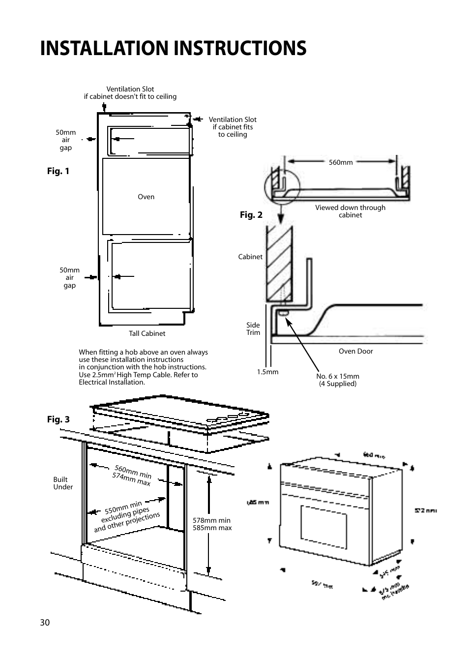 Installation instructions | Hotpoint BS42 BS52 User Manual | Page 30 / 36