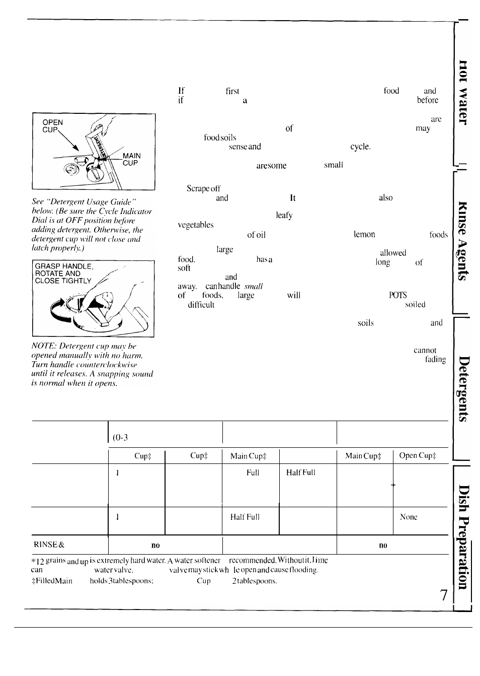 Level, Dispenser cups, How to prepare the dishes for washing | Detergent usage guide | Hotpoint HDA829 User Manual | Page 7 / 16