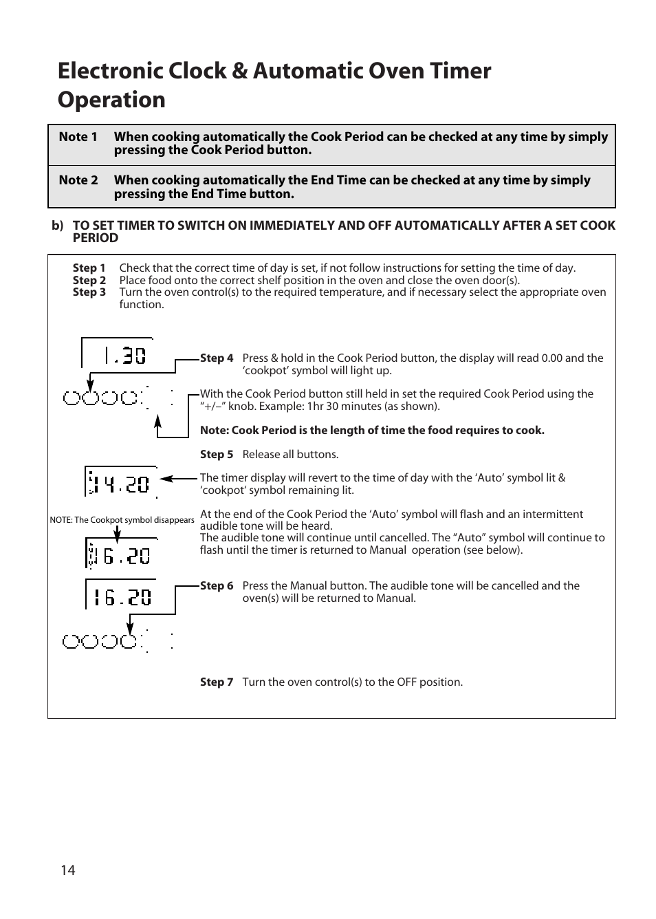 Electronic clock & automatic oven timer operation | Hotpoint DD77 DT77 User Manual | Page 14 / 48