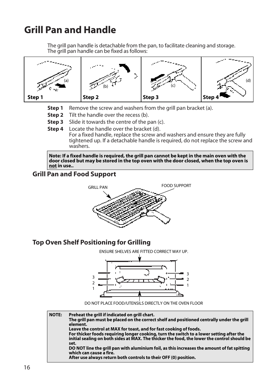 Grill pan and handle | Hotpoint DD77 DT77 User Manual | Page 16 / 48