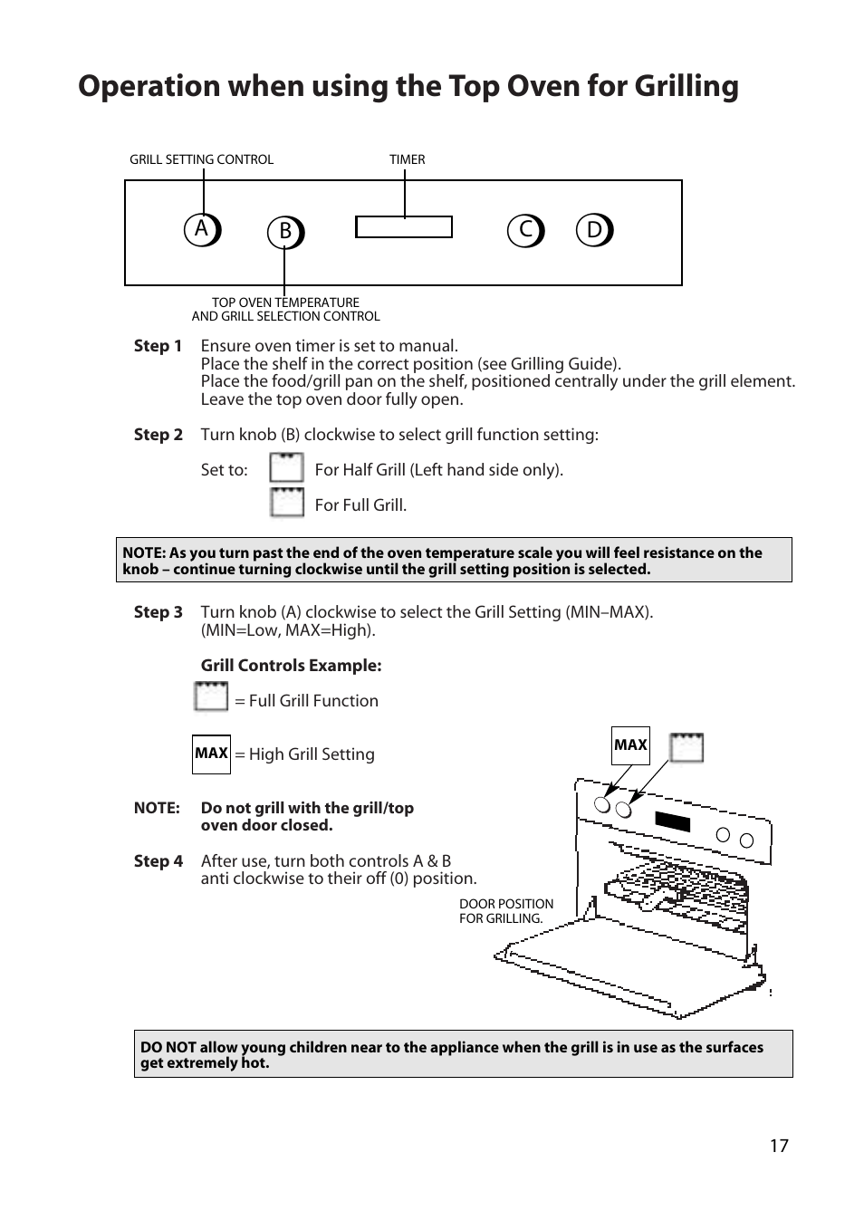 Operation when using the top oven for grilling | Hotpoint DD77 DT77 User Manual | Page 17 / 48