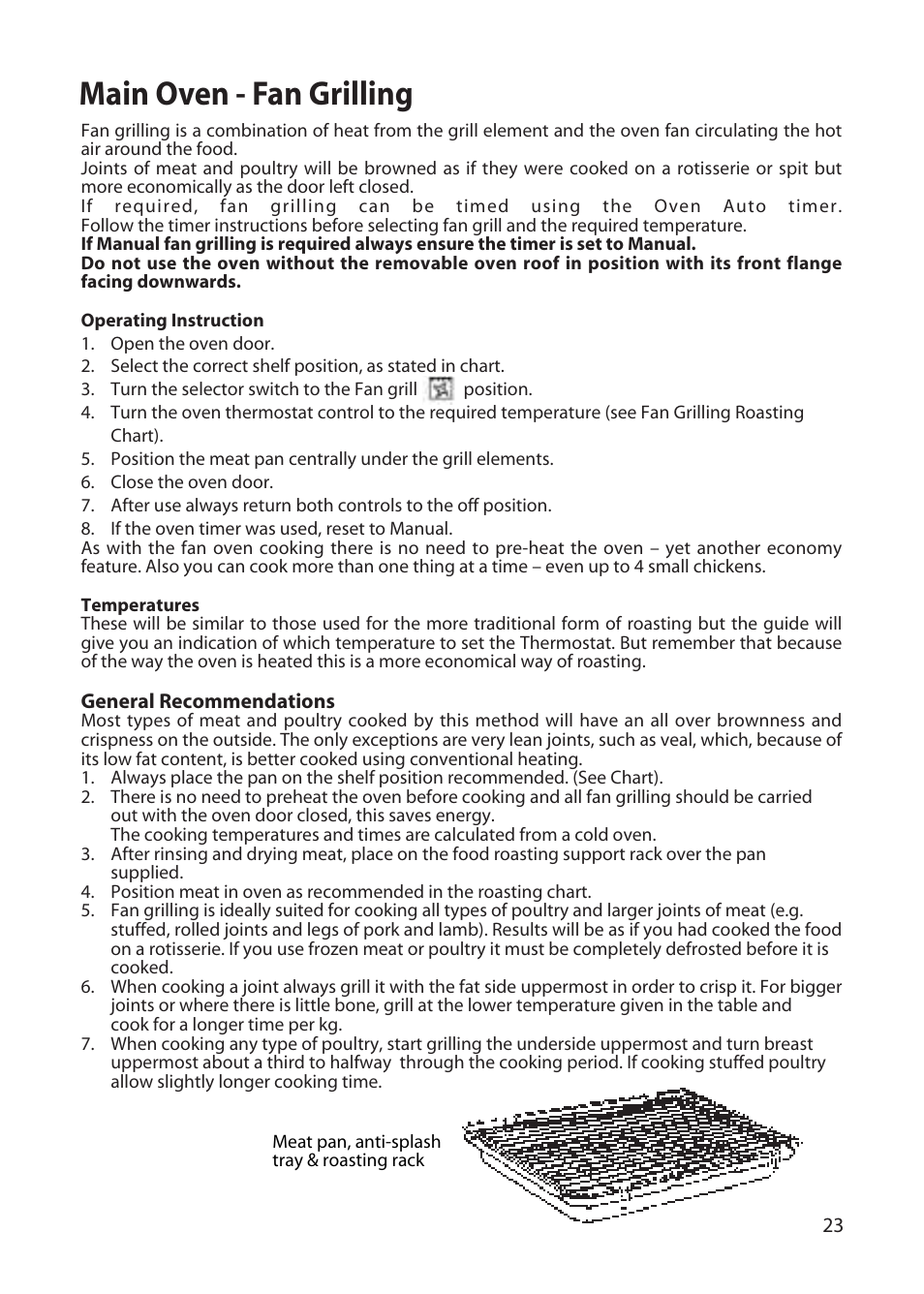 Main oven - fan grilling | Hotpoint DD77 DT77 User Manual | Page 23 / 48