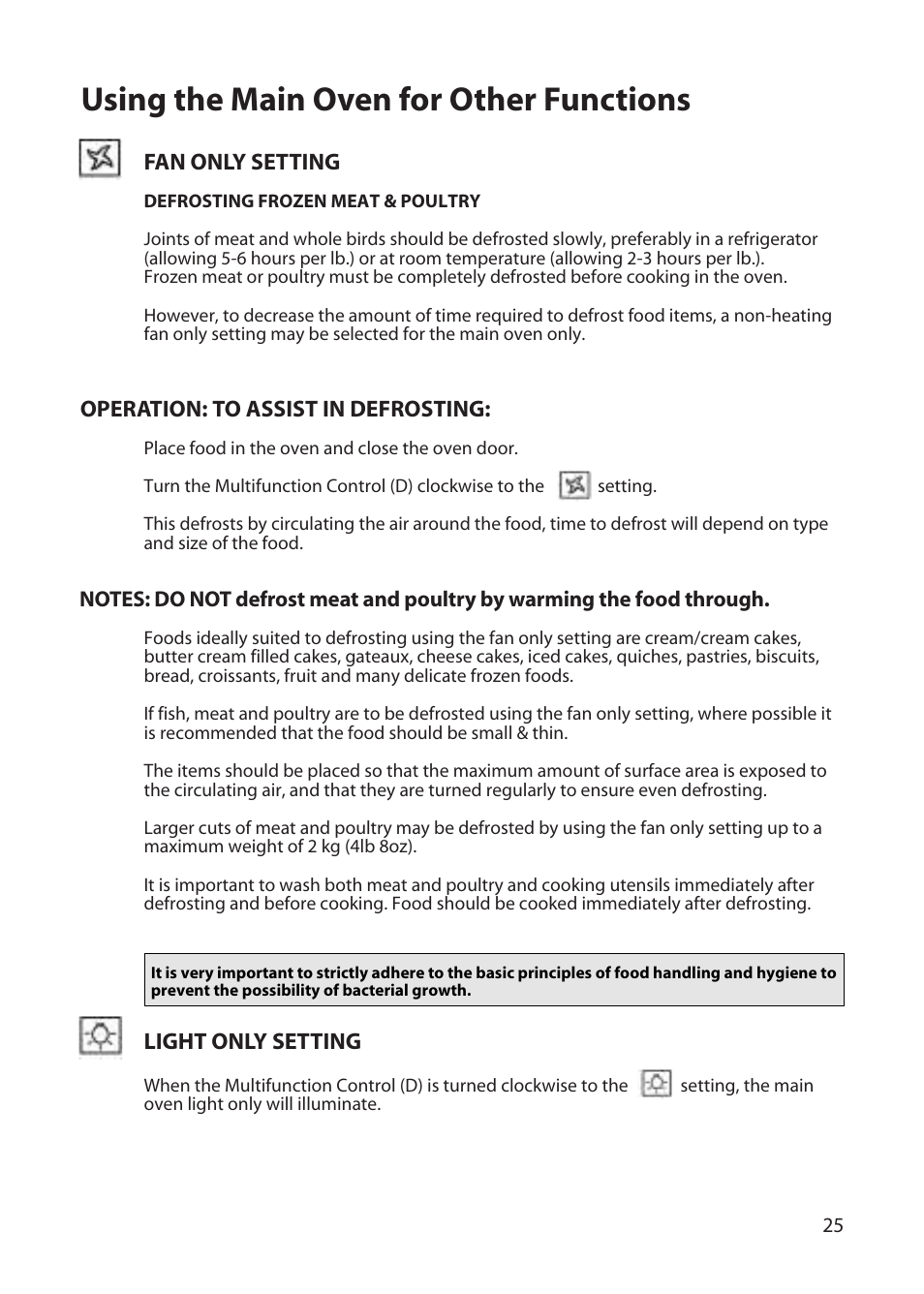 Using the main oven for other functions | Hotpoint DD77 DT77 User Manual | Page 25 / 48