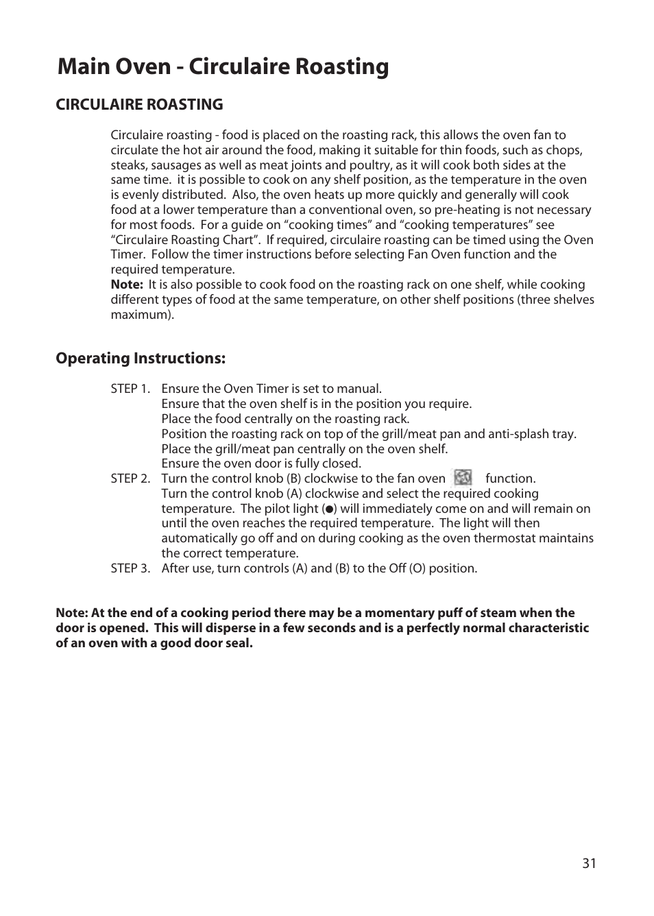 Main oven - circulaire roasting | Hotpoint DD77 DT77 User Manual | Page 31 / 48