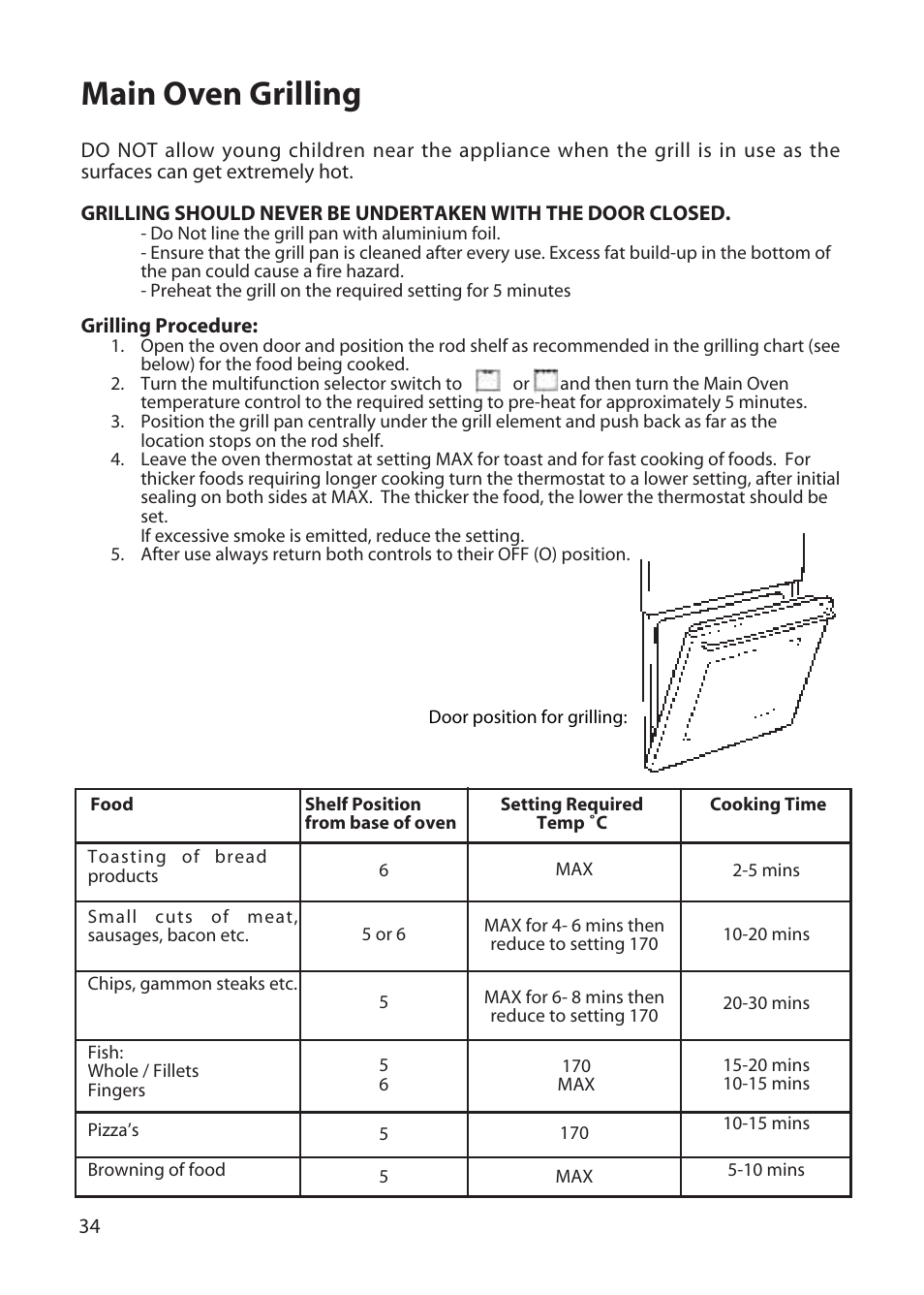 Main oven grilling | Hotpoint DD77 DT77 User Manual | Page 34 / 48
