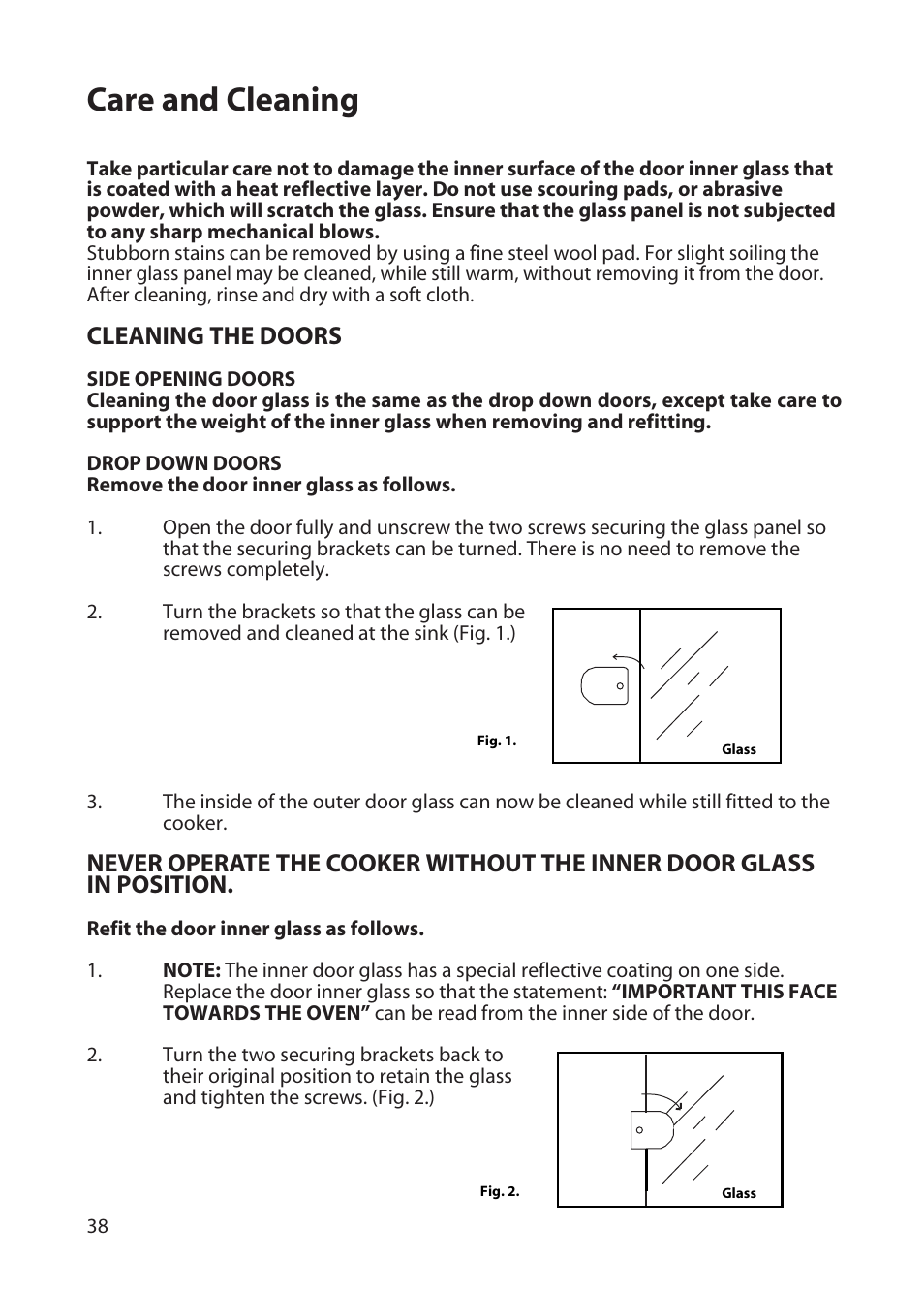 Care and cleaning, Cleaning the doors | Hotpoint DD77 DT77 User Manual | Page 38 / 48