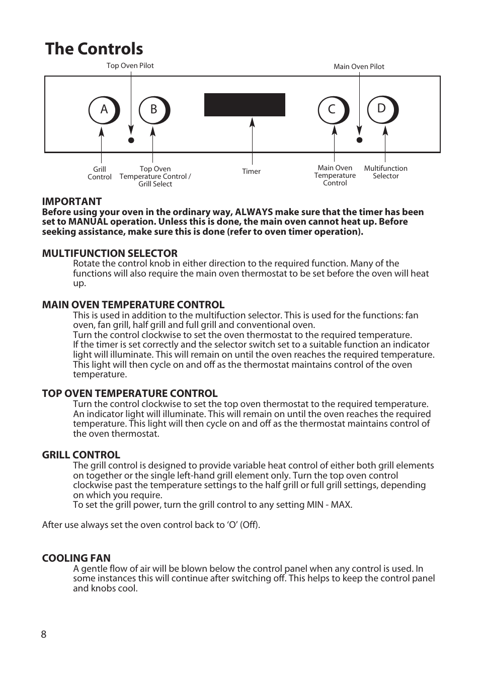 The controls | Hotpoint DD77 DT77 User Manual | Page 8 / 48