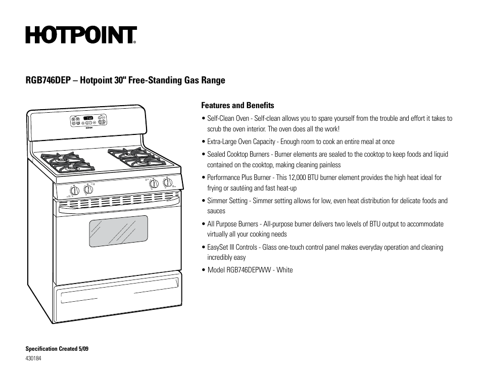 Rgb746depww | Hotpoint RGB746DEP User Manual | Page 2 / 2