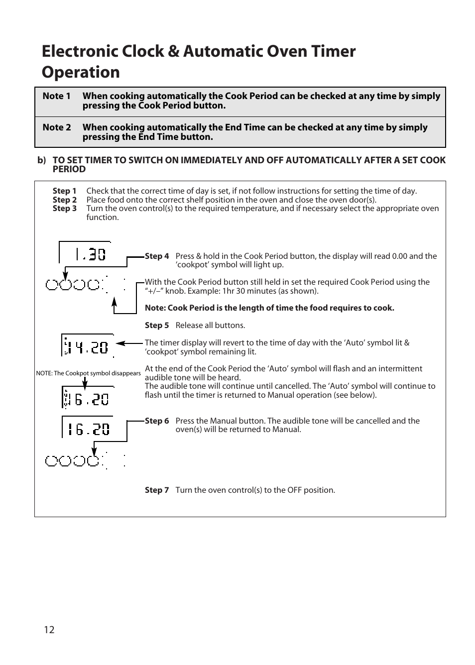 Electronic clock & automatic oven timer operation | Hotpoint UD47 User Manual | Page 12 / 40