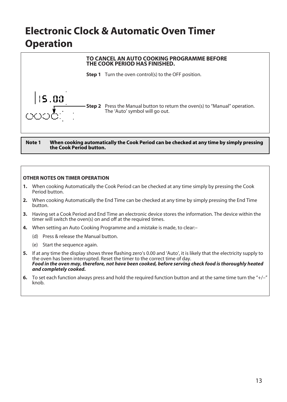 Electronic clock & automatic oven timer operation | Hotpoint UD47 User Manual | Page 13 / 40