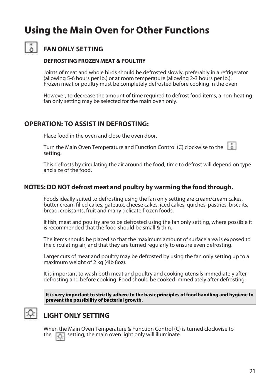 Using the main oven for other functions | Hotpoint UD47 User Manual | Page 21 / 40