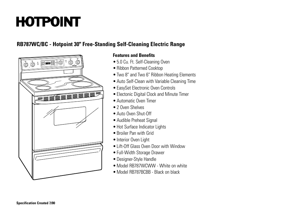 Hotpoint RB787WC/BC User Manual | Page 2 / 2