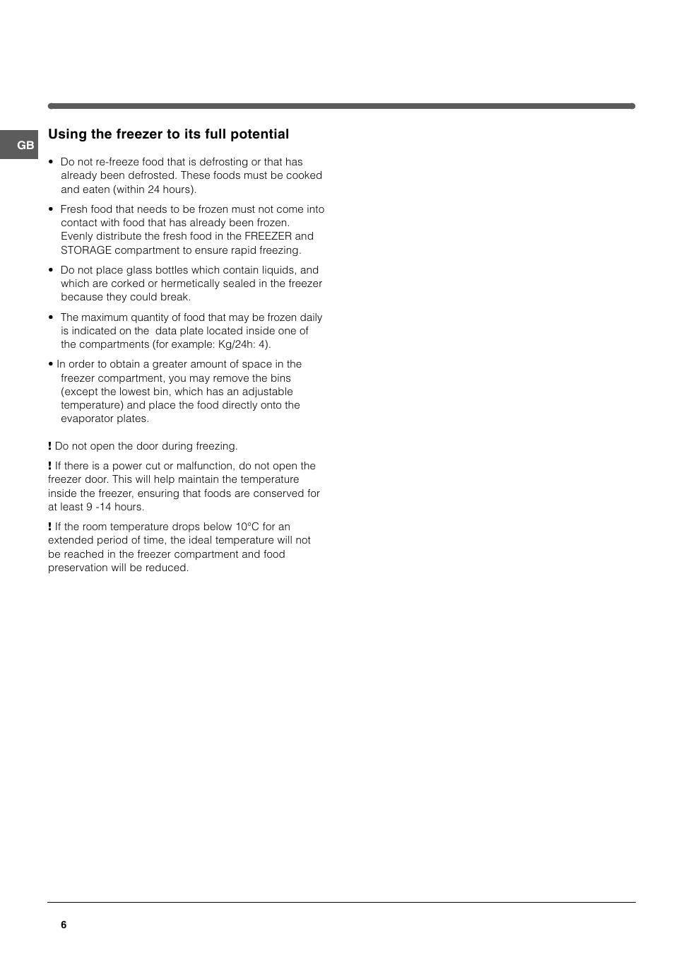 Using the freezer to its full potential | Hotpoint RF175B User Manual | Page 6 / 12