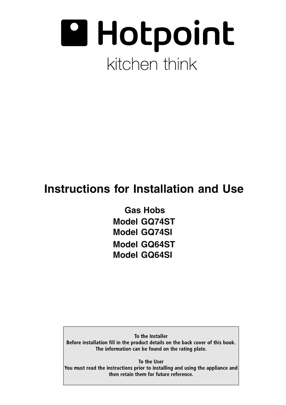 Hotpoint GQ64ST User Manual | 16 pages