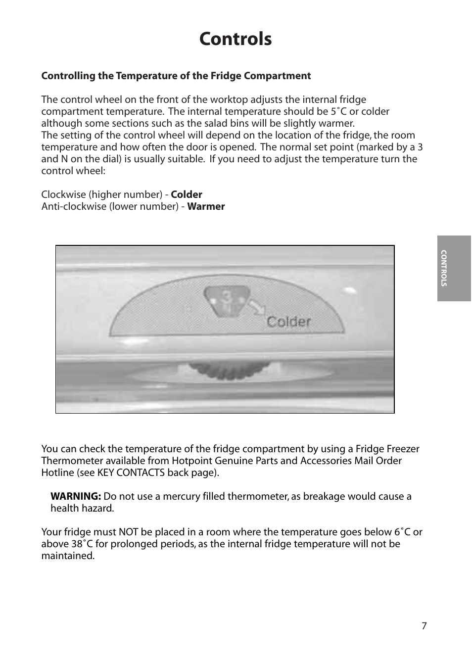 Controls | Hotpoint RLM80 User Manual | Page 7 / 20
