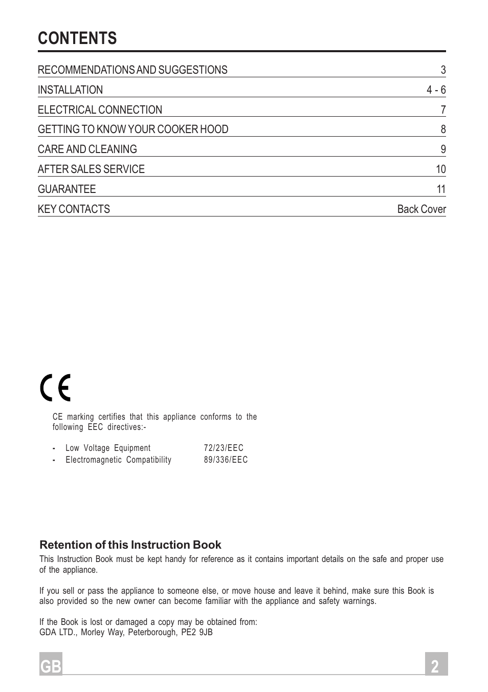 Gb 2 contents | Hotpoint HD90X User Manual | Page 2 / 12