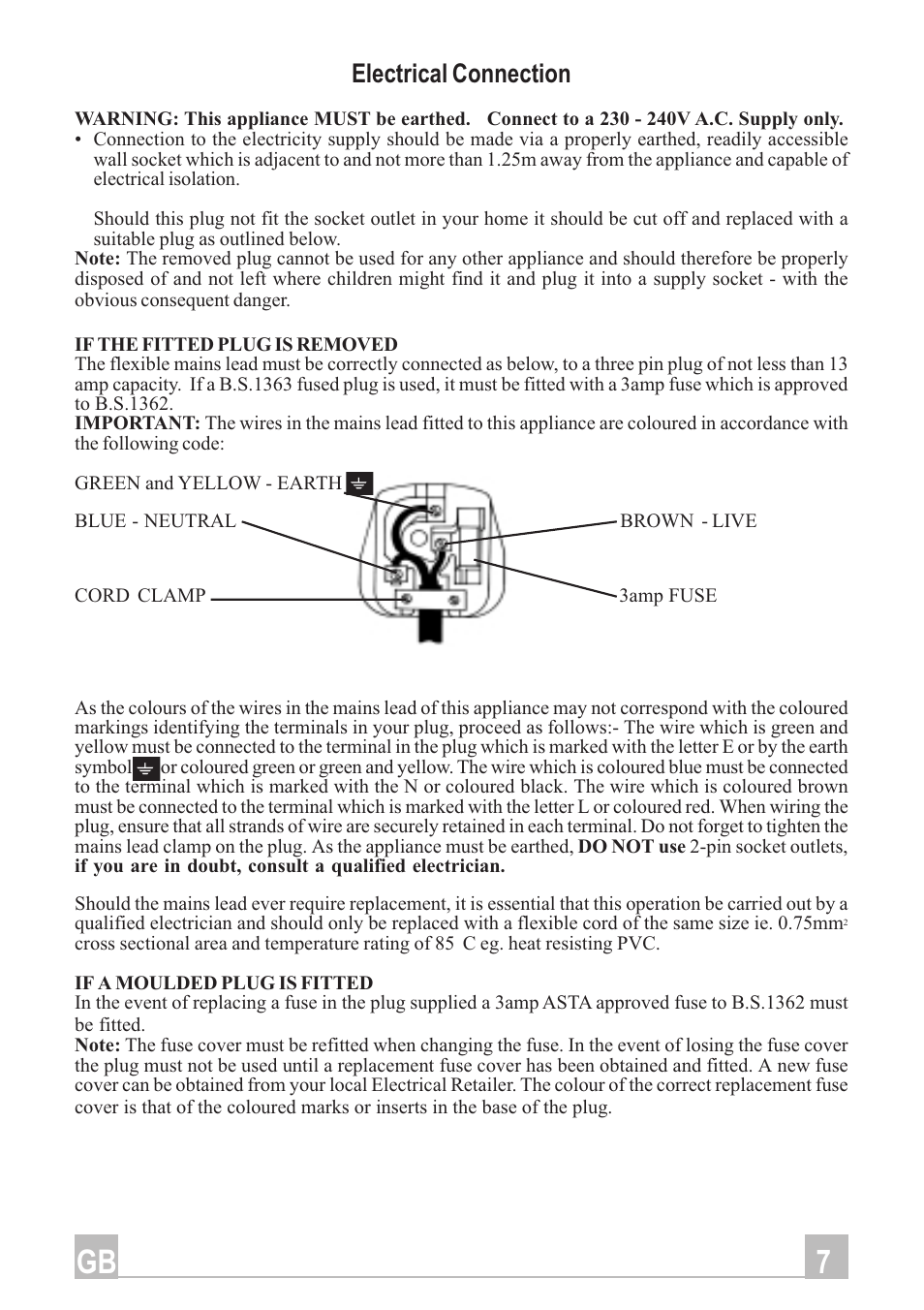 Electrical connection | Hotpoint HD90X User Manual | Page 7 / 12