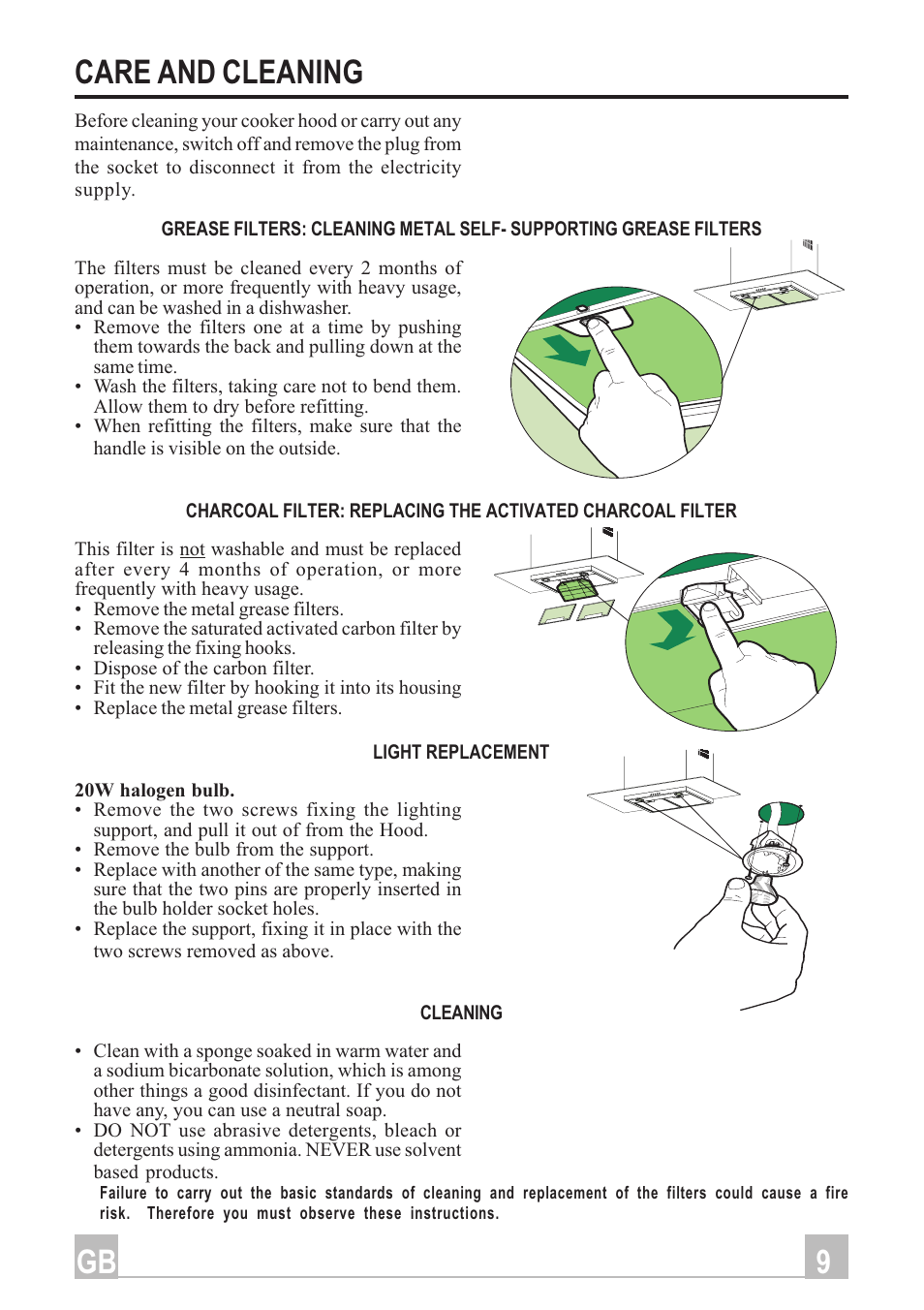 9gb care and cleaning | Hotpoint HD90X User Manual | Page 9 / 12