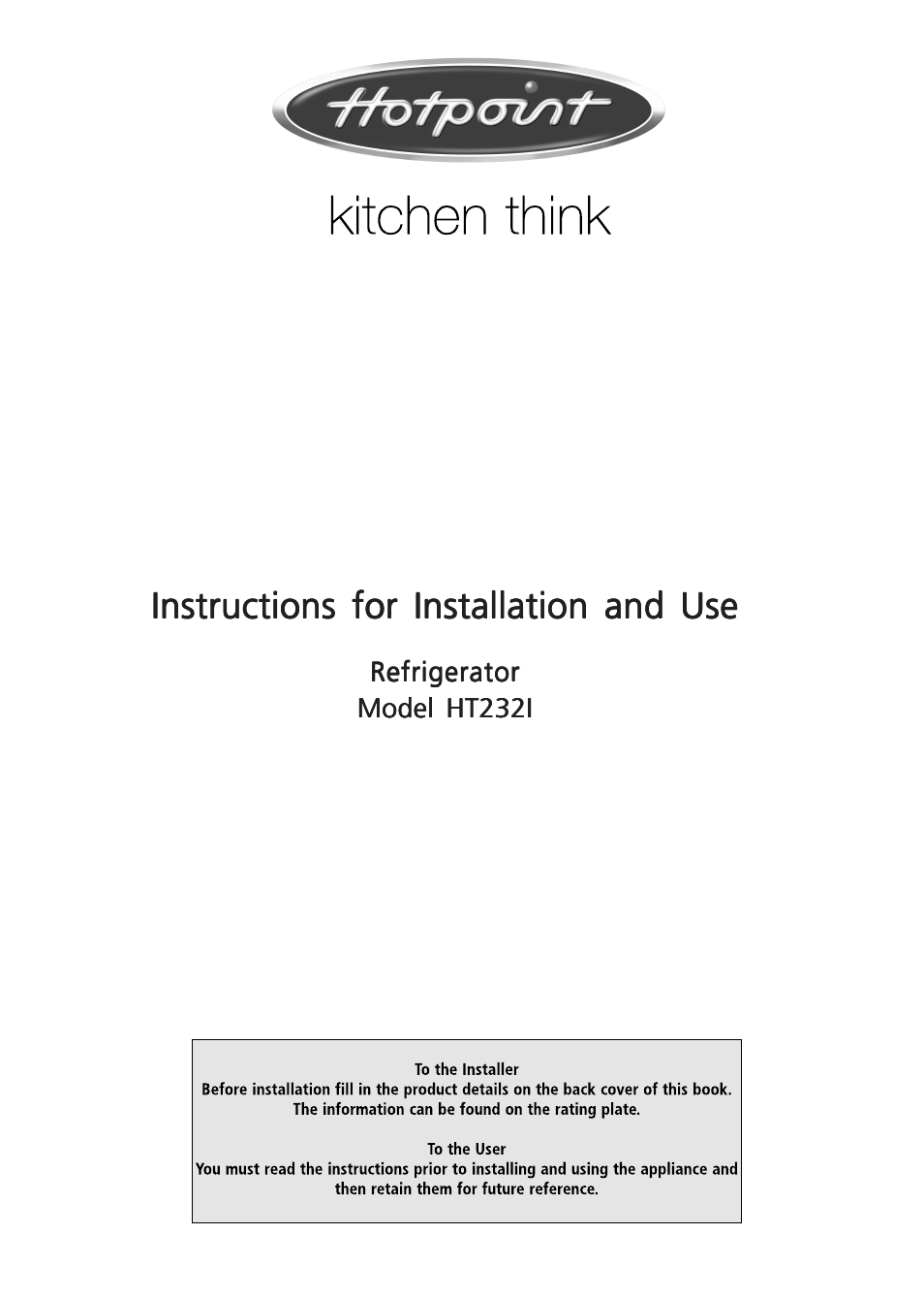 Hotpoint HT232I User Manual | 16 pages