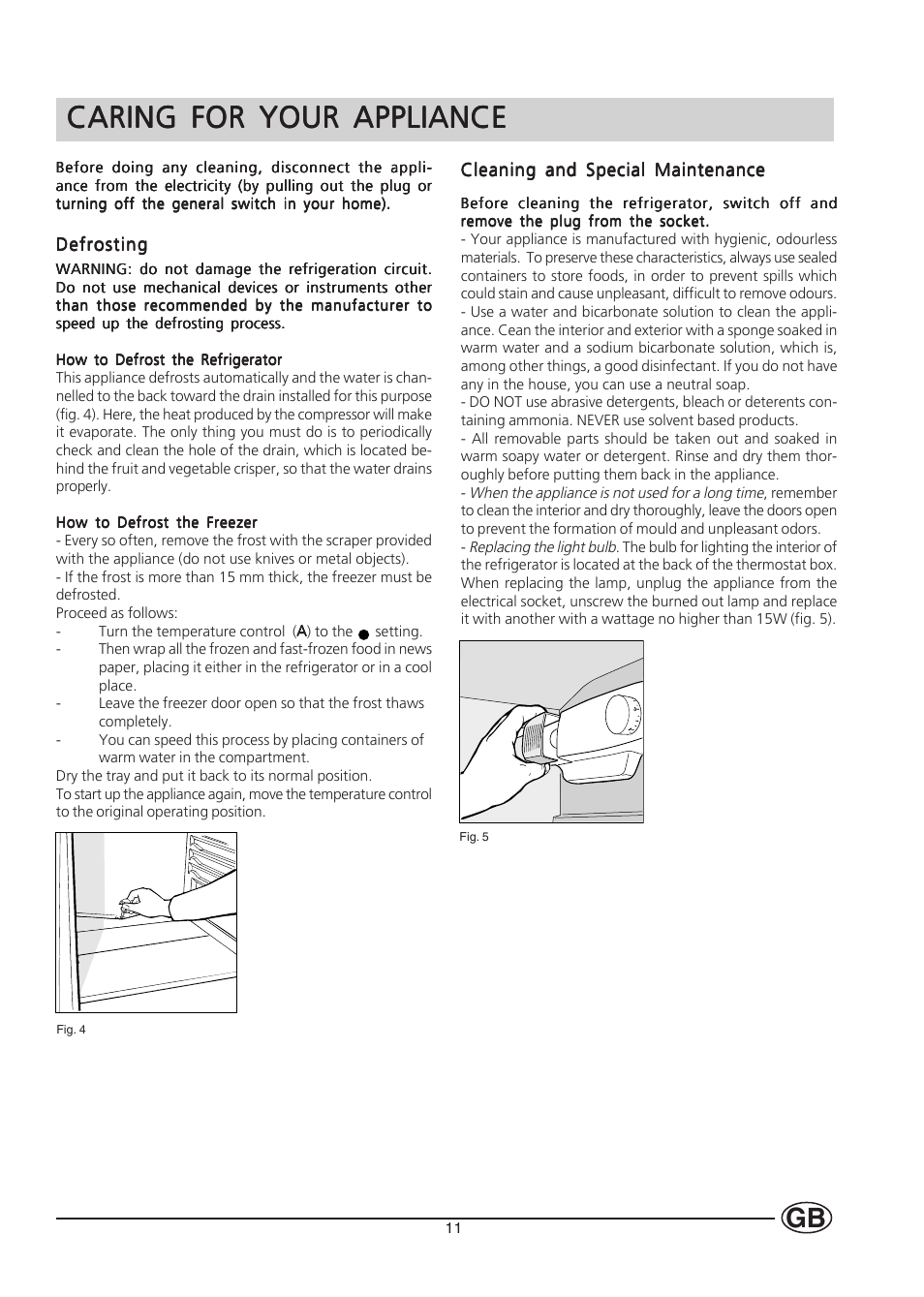 Caring for your appliance | Hotpoint HT232I User Manual | Page 11 / 16