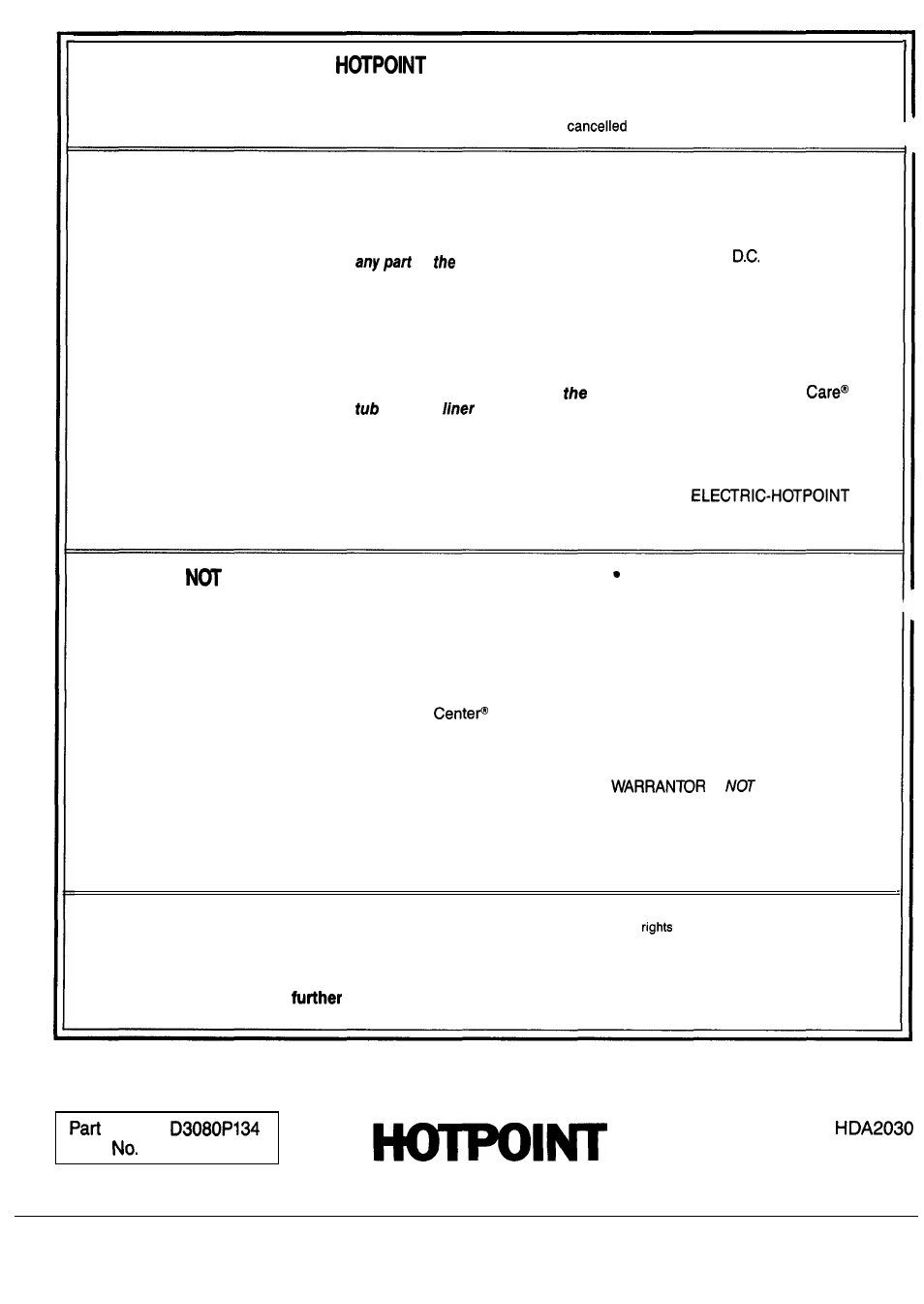 Warranty, Back cover, Your automatic dishwasher | What is covered | Hotpoint HDA2030 User Manual | Page 20 / 20