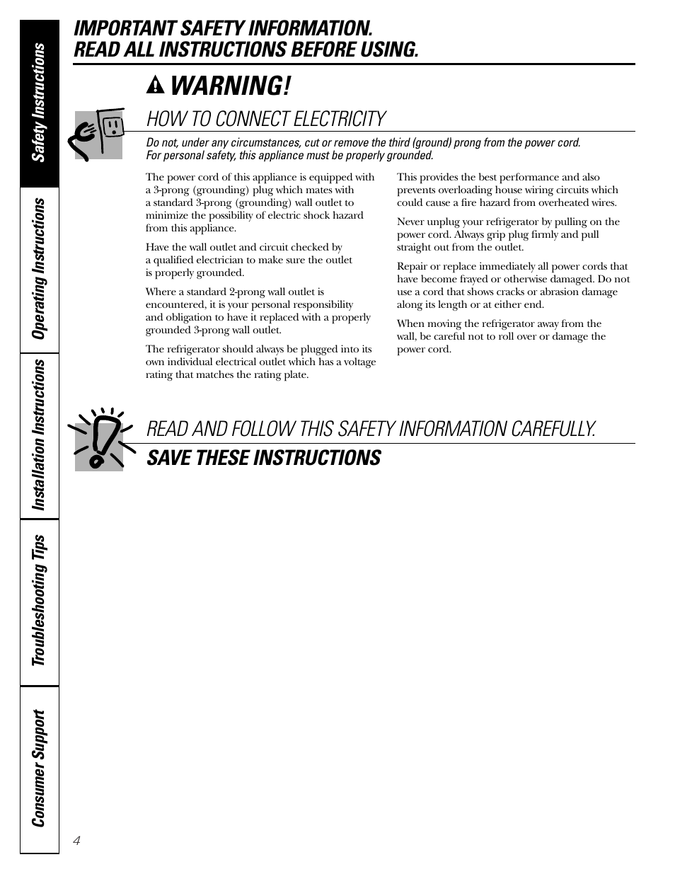 Warning, How to connect electricity | Hotpoint 19 User Manual | Page 4 / 32