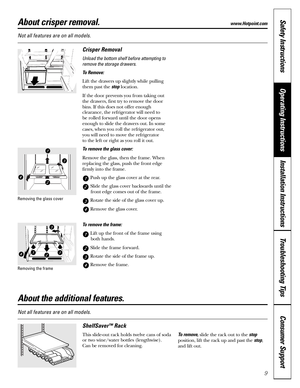Additional features, About the additional features, About crisper removal | Hotpoint 19 User Manual | Page 9 / 32