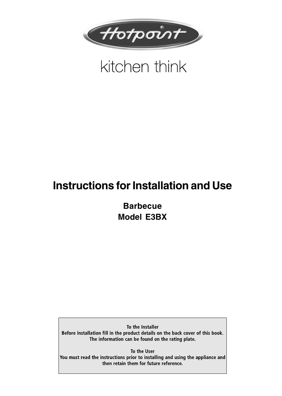 Hotpoint E3BX User Manual | 12 pages