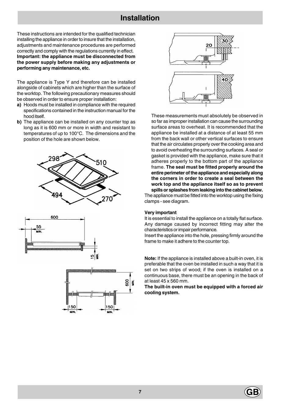 Installation | Hotpoint E3BX User Manual | Page 7 / 12
