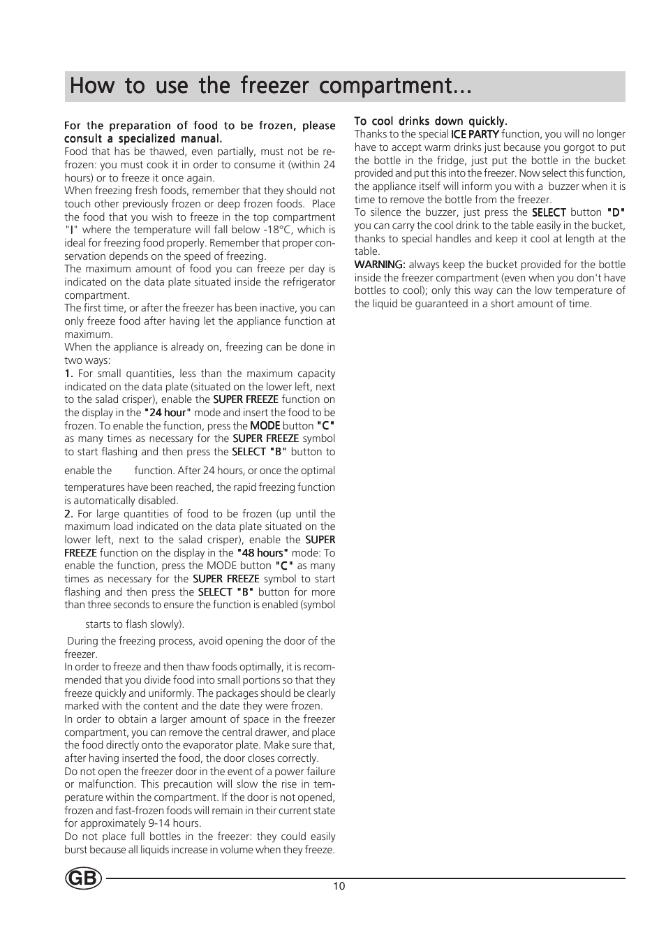 How to use the freezer compartment | Hotpoint HMS313I User Manual | Page 10 / 20