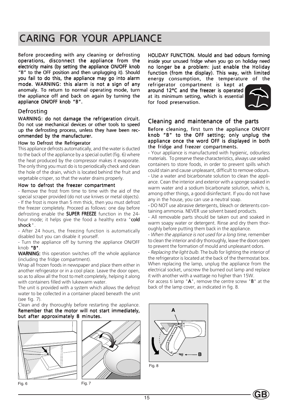 Caring for your appliance | Hotpoint HMS313I User Manual | Page 15 / 20