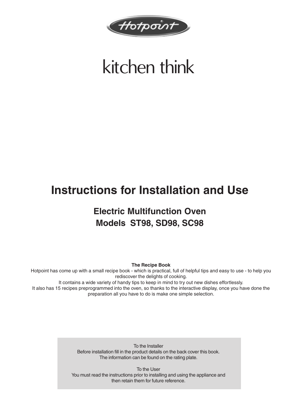 Hotpoint SC98 User Manual | 24 pages