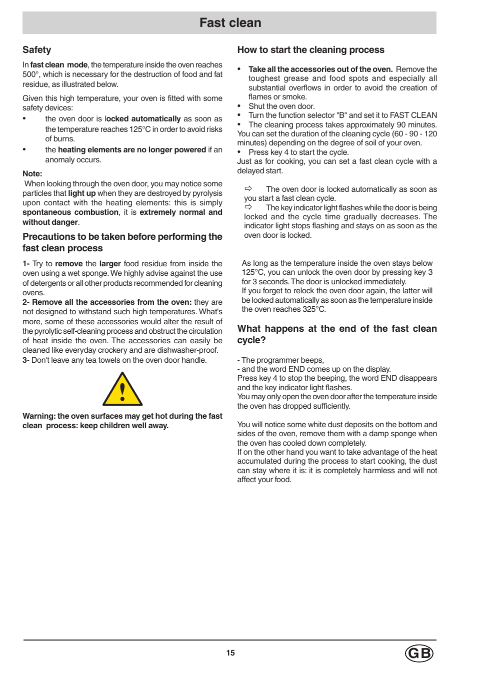 Fast clean | Hotpoint SC98 User Manual | Page 15 / 24