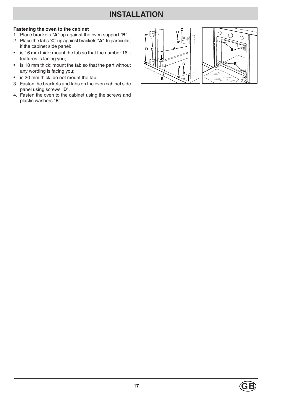 Installation | Hotpoint SC98 User Manual | Page 17 / 24