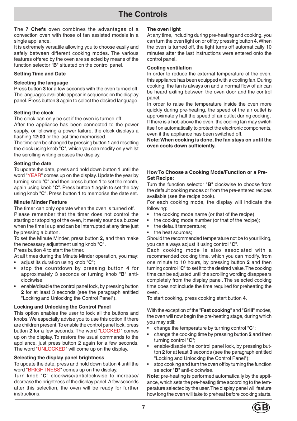 The controls | Hotpoint SC98 User Manual | Page 7 / 24