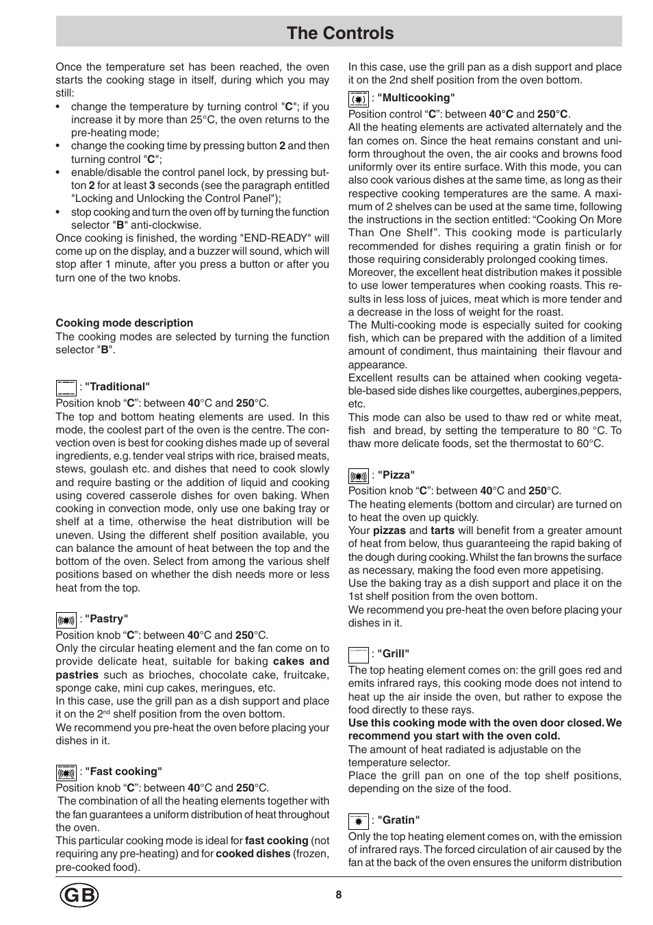 The controls | Hotpoint SC98 User Manual | Page 8 / 24