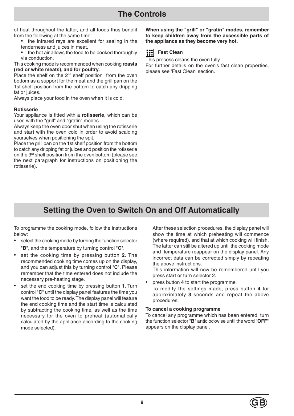 The controls | Hotpoint SC98 User Manual | Page 9 / 24