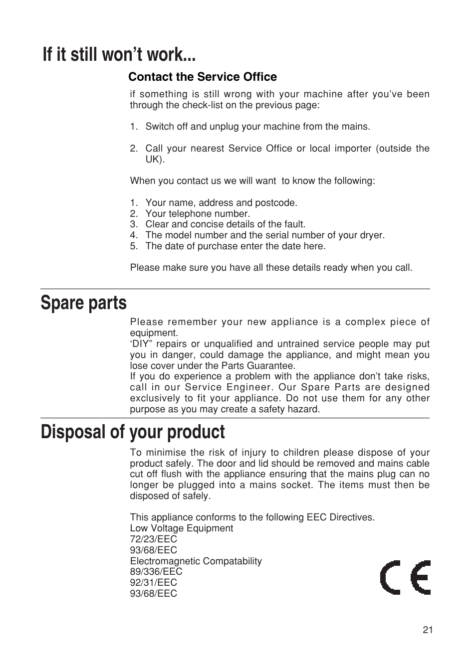 Hotpoint TDL52 User Manual | Page 21 / 24