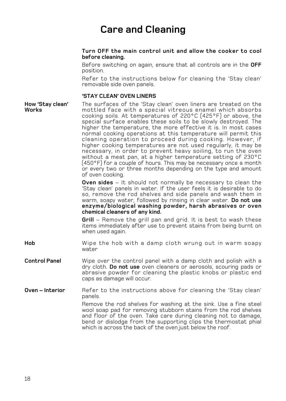 Care and cleaning | Hotpoint H151EWH User Manual | Page 20 / 24