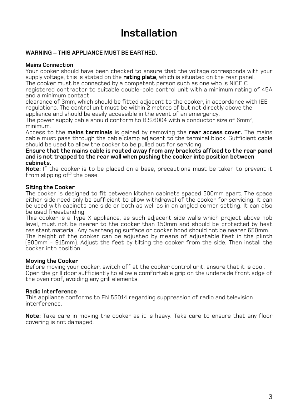 Installation | Hotpoint H151EWH User Manual | Page 5 / 24