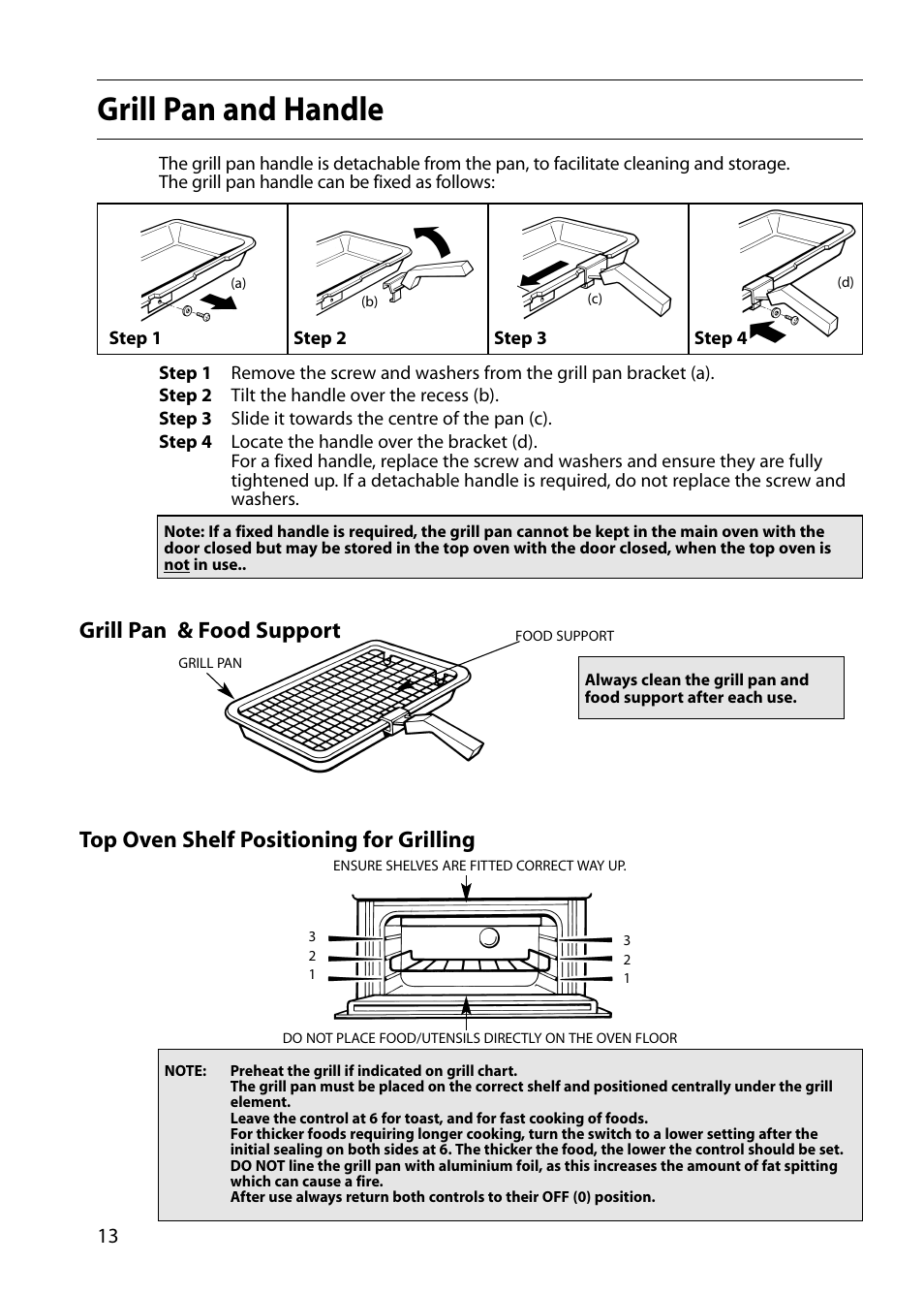Grill pan and handle | Hotpoint S130E User Manual | Page 14 / 36