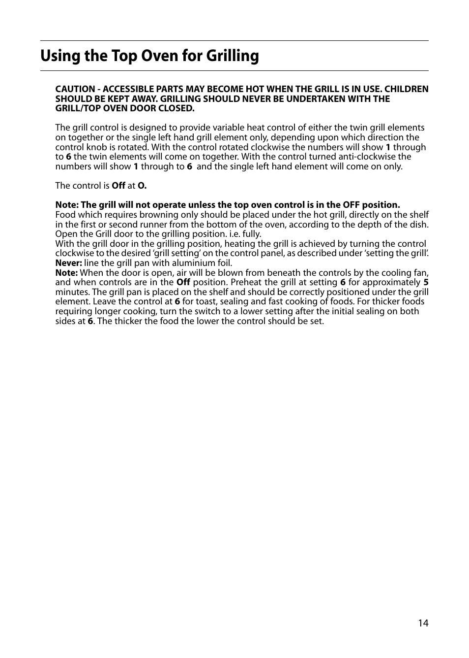 Using the top oven for grilling | Hotpoint S130E User Manual | Page 15 / 36