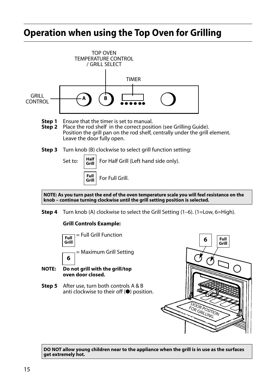 Operation when using the top oven for grilling | Hotpoint S130E User Manual | Page 16 / 36